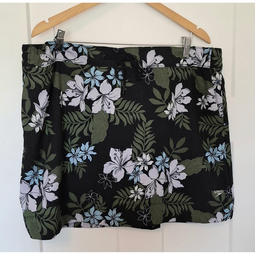 Speedo Women Swim Skort Size XXL Black Green Tropical Print Swim Bottoms UPF+50